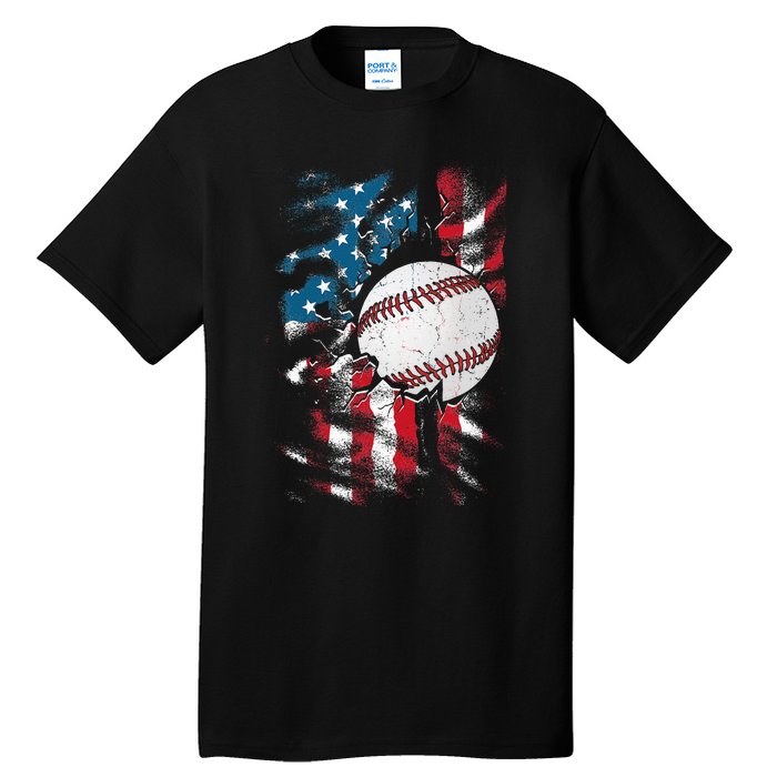 Patriotic Baseball 4th Of July USA American Flag Tall T-Shirt