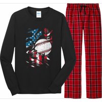 Patriotic Baseball 4th Of July USA American Flag Long Sleeve Pajama Set