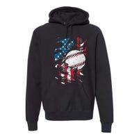 Patriotic Baseball 4th Of July USA American Flag Premium Hoodie