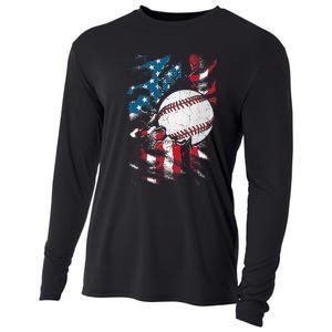 Patriotic Baseball 4th Of July USA American Flag Cooling Performance Long Sleeve Crew