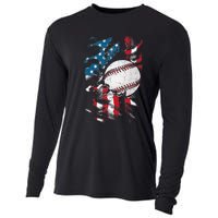 Patriotic Baseball 4th Of July USA American Flag Cooling Performance Long Sleeve Crew