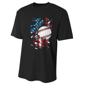 Patriotic Baseball 4th Of July USA American Flag Performance Sprint T-Shirt