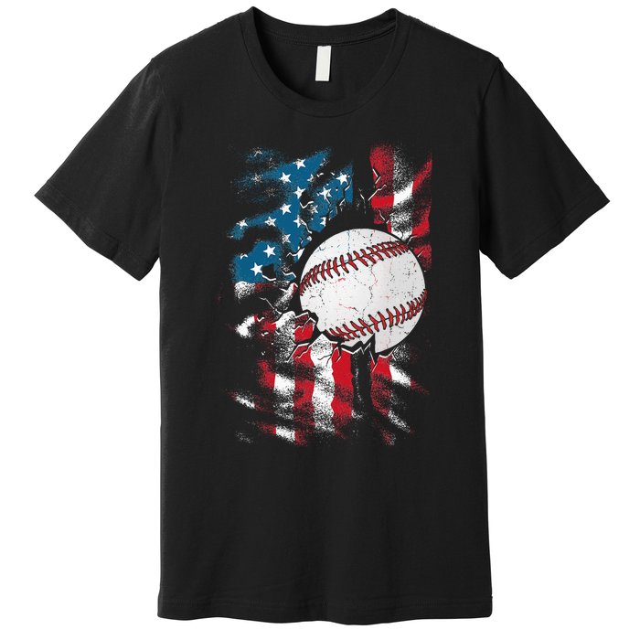 Patriotic Baseball 4th Of July USA American Flag Premium T-Shirt