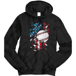 Patriotic Baseball 4th Of July USA American Flag Tie Dye Hoodie