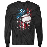 Patriotic Baseball 4th Of July USA American Flag Tie-Dye Long Sleeve Shirt