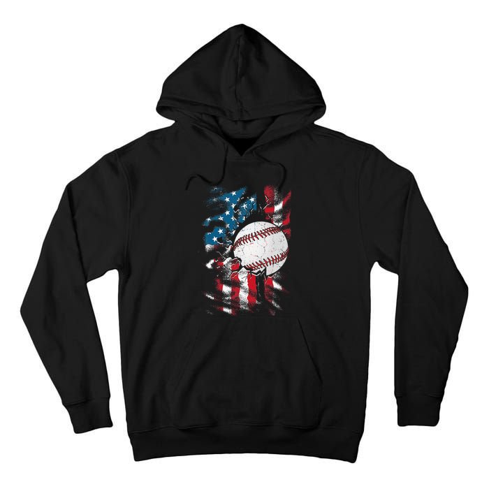 Patriotic Baseball 4th Of July USA American Flag Tall Hoodie