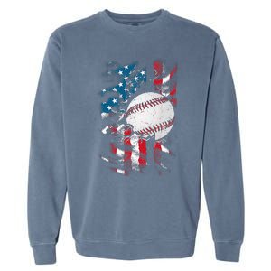 Patriotic Baseball 4th Of July USA American Flag Garment-Dyed Sweatshirt