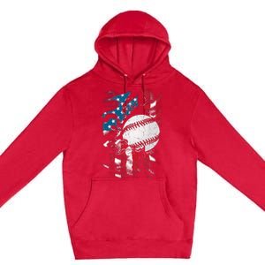 Patriotic Baseball 4th Of July USA American Flag Premium Pullover Hoodie