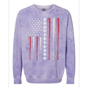 Patriotic Baseball 4th Of July Men USA American Flag Colorblast Crewneck Sweatshirt