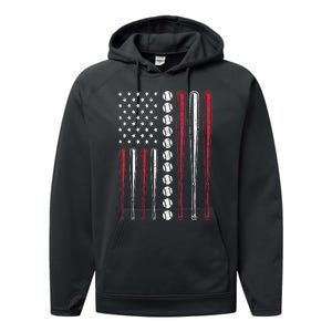 Patriotic Baseball 4th Of July Men USA American Flag Performance Fleece Hoodie