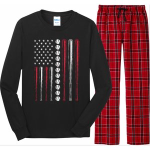 Patriotic Baseball 4th Of July Men USA American Flag Long Sleeve Pajama Set