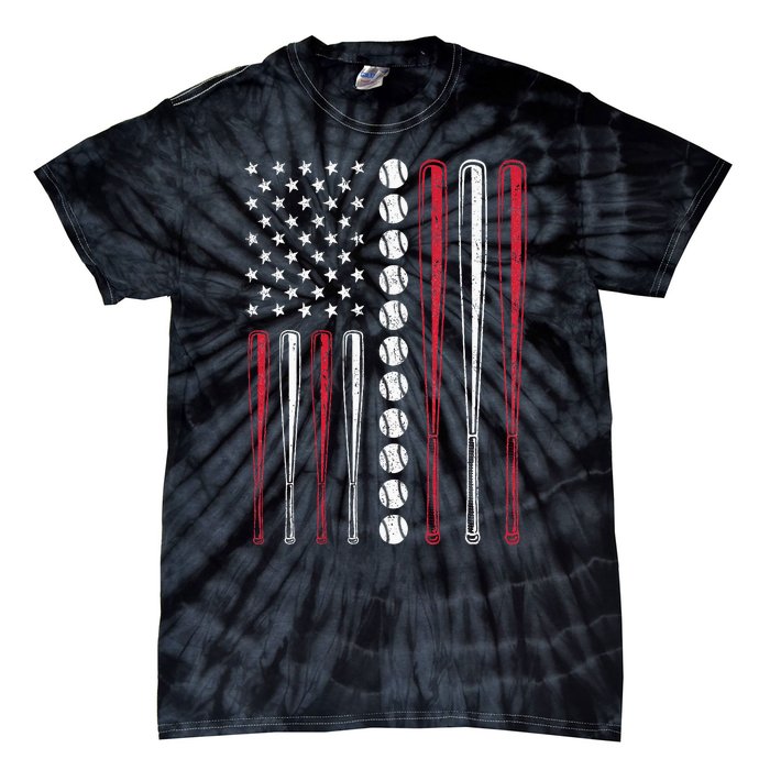 Patriotic Baseball 4th Of July Men USA American Flag Tie-Dye T-Shirt