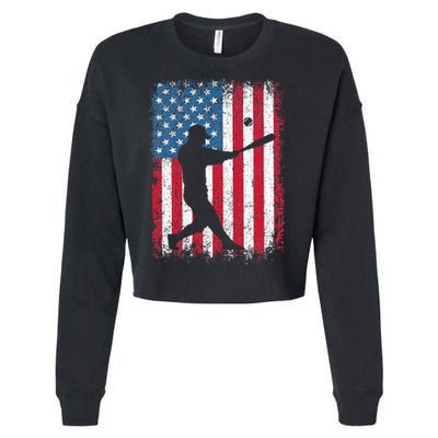 Patriotic Baseball 4th Of July Men USA American Flag Cropped Pullover Crew