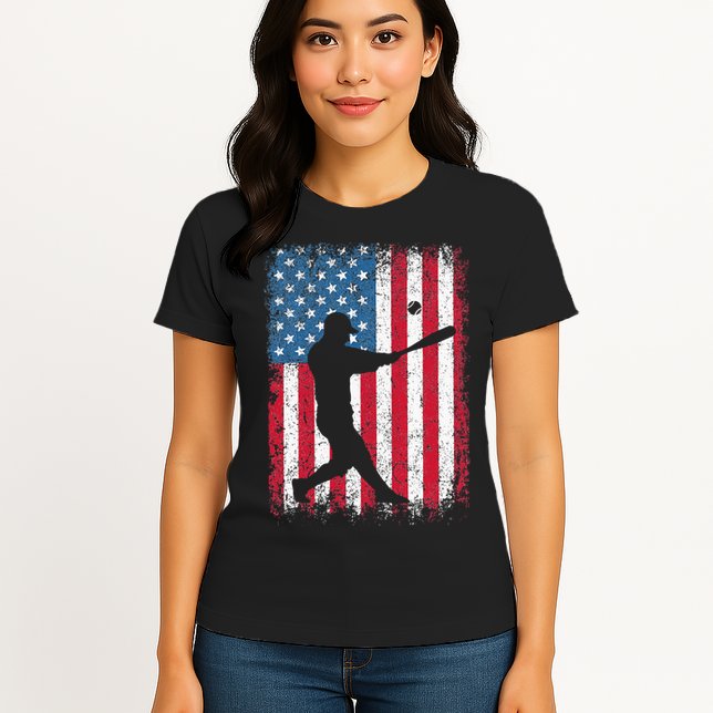 Patriotic Baseball 4th Of July Men USA American Flag Womens T-Shirt
