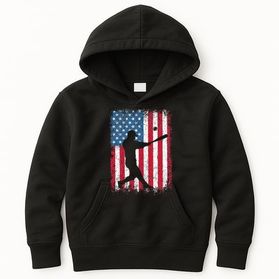 Patriotic Baseball 4th Of July Men USA American Flag Kids Hoodie