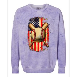 Patriotic Baseball 4th Of July USA American Flag Colorblast Crewneck Sweatshirt