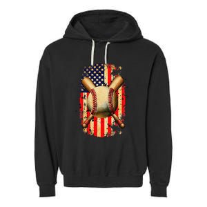 Patriotic Baseball 4th Of July USA American Flag Garment-Dyed Fleece Hoodie