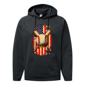 Patriotic Baseball 4th Of July USA American Flag Performance Fleece Hoodie