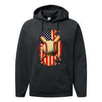 Patriotic Baseball 4th Of July USA American Flag Performance Fleece Hoodie