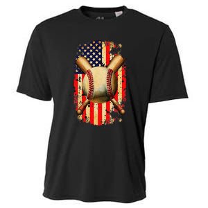 Patriotic Baseball 4th Of July USA American Flag Cooling Performance Crew T-Shirt