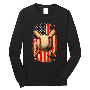 Patriotic Baseball 4th Of July USA American Flag Long Sleeve Shirt