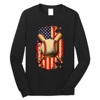 Patriotic Baseball 4th Of July USA American Flag Long Sleeve Shirt