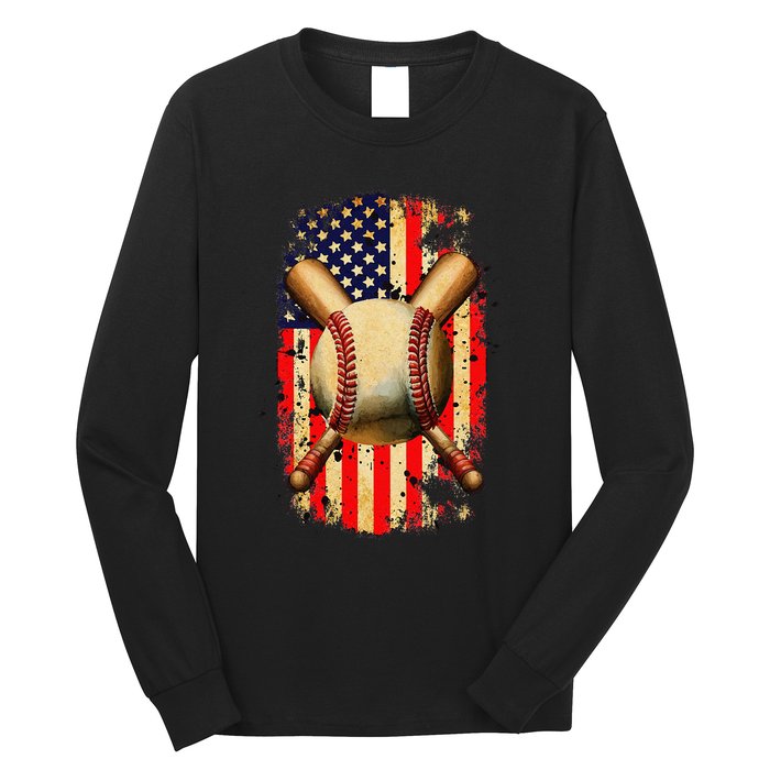 Patriotic Baseball 4th Of July USA American Flag Long Sleeve Shirt