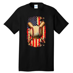 Patriotic Baseball 4th Of July USA American Flag Tall T-Shirt