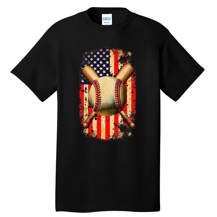 Patriotic Baseball 4th Of July USA American Flag Tall T-Shirt