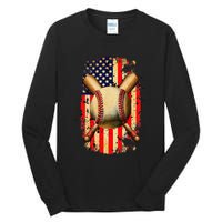 Patriotic Baseball 4th Of July USA American Flag Tall Long Sleeve T-Shirt