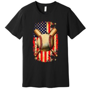 Patriotic Baseball 4th Of July USA American Flag Premium T-Shirt