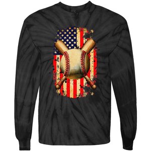 Patriotic Baseball 4th Of July USA American Flag Tie-Dye Long Sleeve Shirt