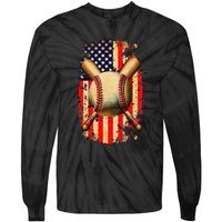 Patriotic Baseball 4th Of July USA American Flag Tie-Dye Long Sleeve Shirt