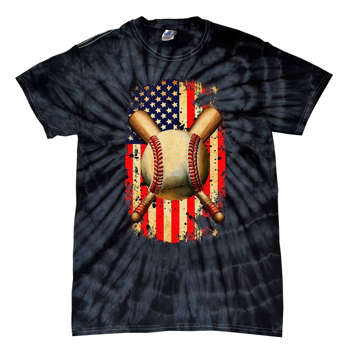 Patriotic Baseball 4th Of July USA American Flag Tie-Dye T-Shirt