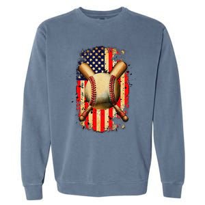 Patriotic Baseball 4th Of July USA American Flag Garment-Dyed Sweatshirt