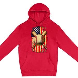 Patriotic Baseball 4th Of July USA American Flag Premium Pullover Hoodie