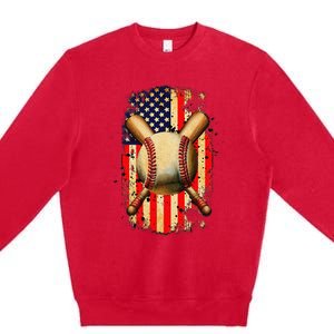 Patriotic Baseball 4th Of July USA American Flag Premium Crewneck Sweatshirt