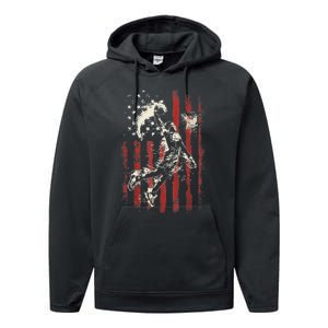 Patriotic Basketball 4th Of July Usa American Flag Performance Fleece Hoodie