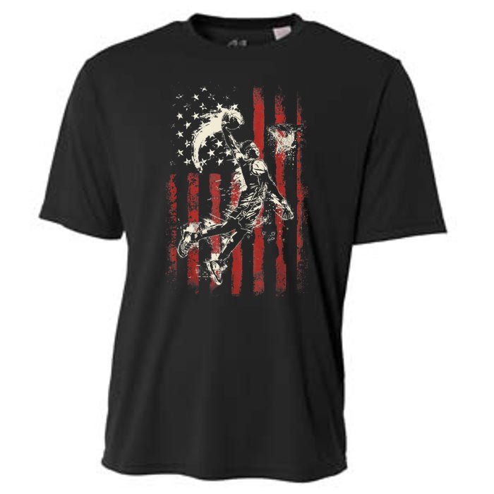 Patriotic Basketball 4th Of July Usa American Flag Cooling Performance Crew T-Shirt