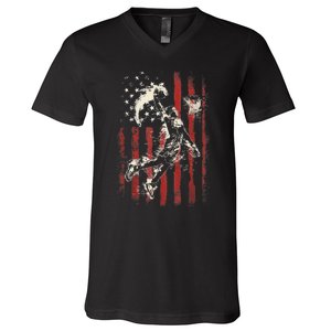 Patriotic Basketball 4th Of July Usa American Flag V-Neck T-Shirt