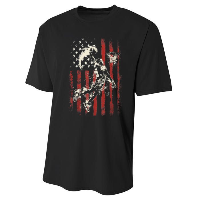 Patriotic Basketball 4th Of July Usa American Flag Performance Sprint T-Shirt