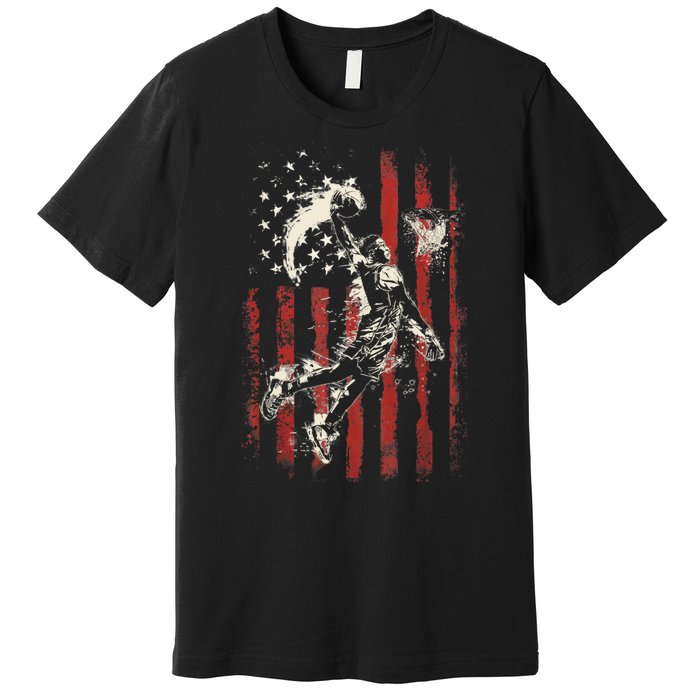 Patriotic Basketball 4th Of July Usa American Flag Premium T-Shirt