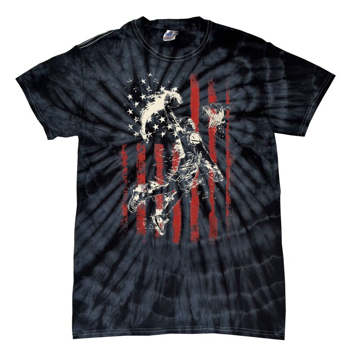 Patriotic Basketball 4th Of July Usa American Flag Tie-Dye T-Shirt