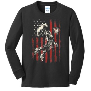 Patriotic Basketball 4th Of July Usa American Flag Kids Long Sleeve Shirt