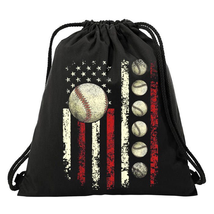 Patriotic Baseball 4th Of July Usa American Flag Vintage Baseball American Flag Drawstring Bag