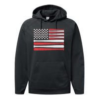 Patriotic Baseball 4th Of July Usa American Flag Vintage Baseball American Flag Performance Fleece Hoodie