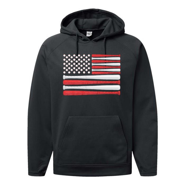 Patriotic Baseball 4th Of July Usa American Flag Vintage Baseball American Flag Performance Fleece Hoodie