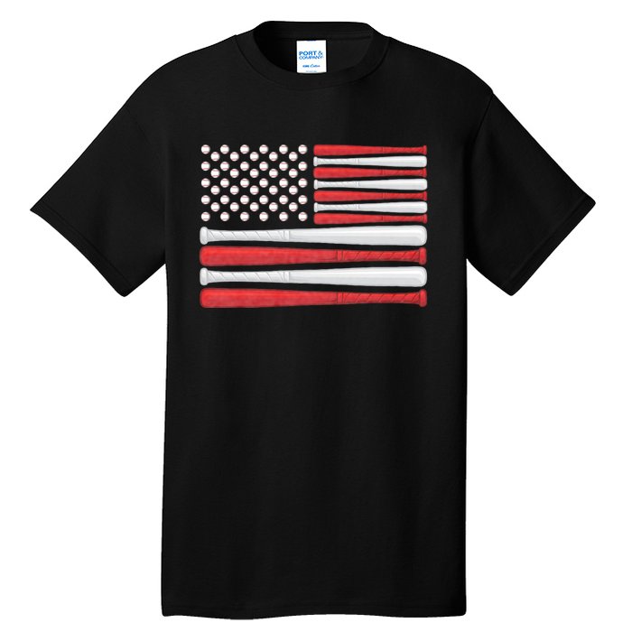 Patriotic Baseball 4th Of July Usa American Flag Vintage Baseball American Flag Tall T-Shirt