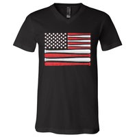 Patriotic Baseball 4th Of July Usa American Flag Vintage Baseball American Flag V-Neck T-Shirt