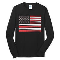 Patriotic Baseball 4th Of July Usa American Flag Vintage Baseball American Flag Tall Long Sleeve T-Shirt